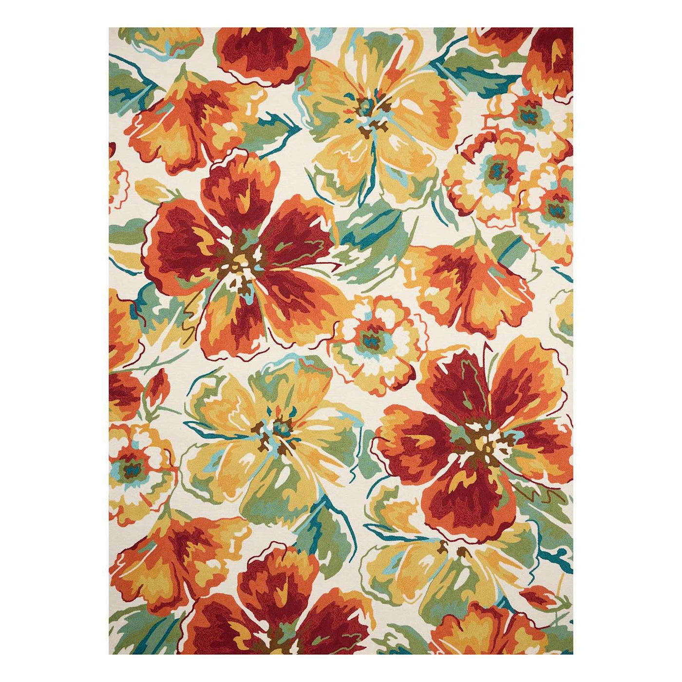 Ivory Red Floral Area Rug