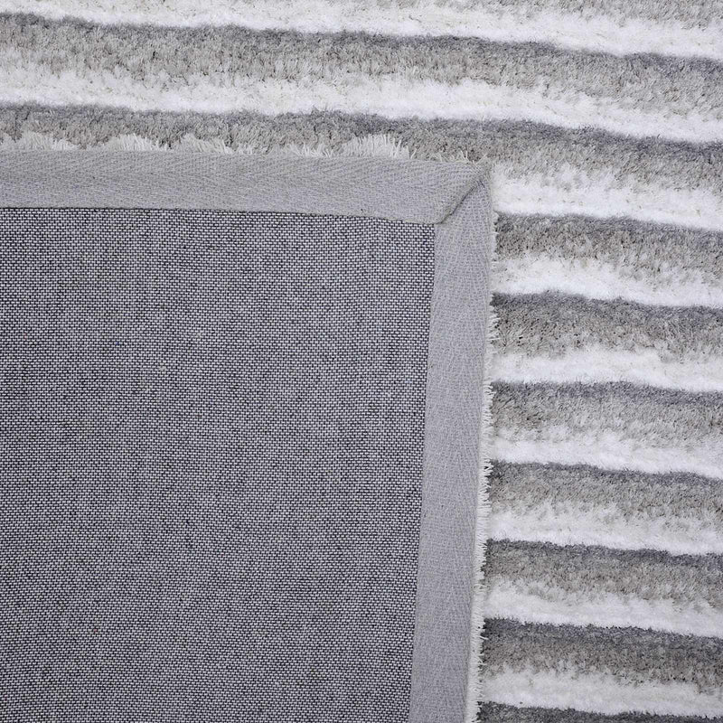 Silver Striped High Low Microfiber Area Rug