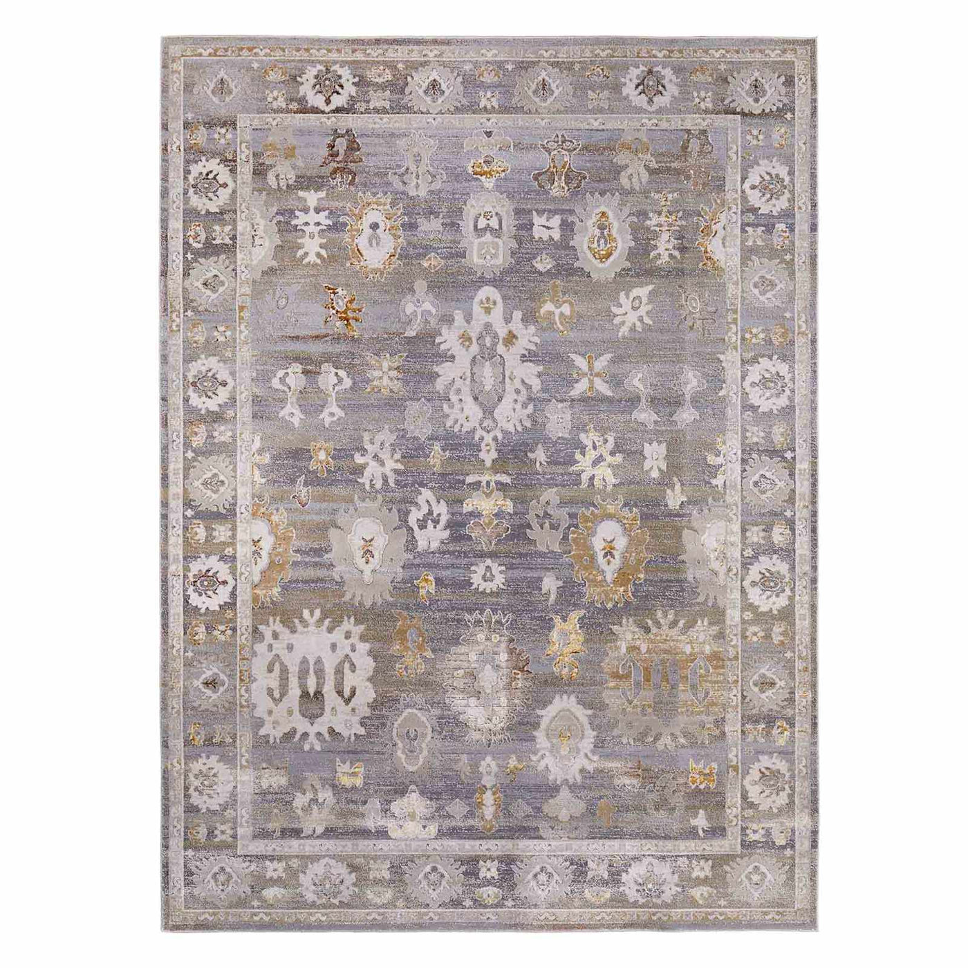 Found Fable Thornhill Grey Gold Floral Medallion Accent Rug