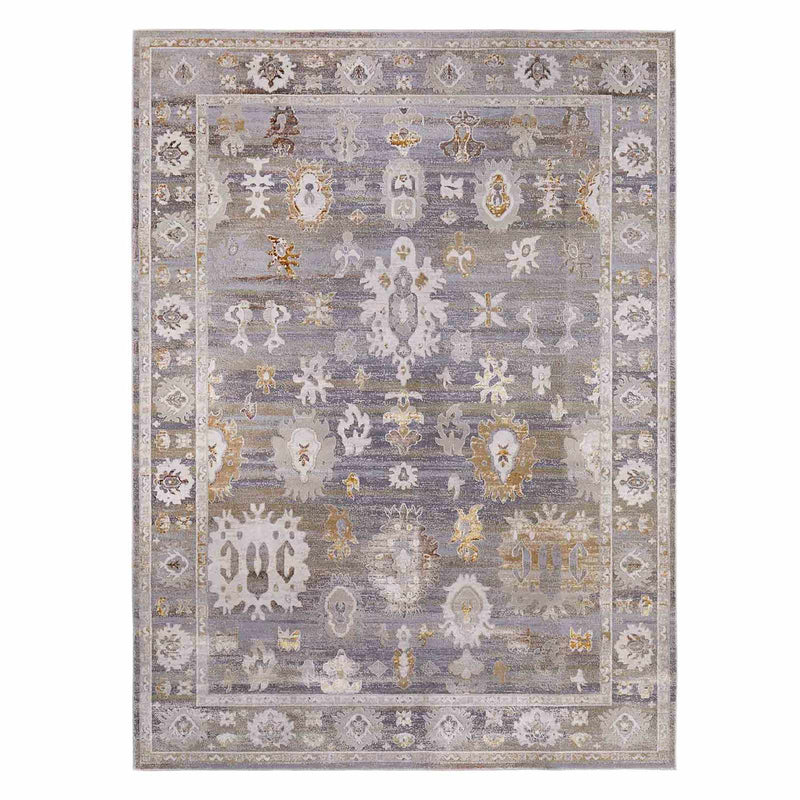 Found Fable Thornhill Grey Gold Floral Medallion Accent Rug