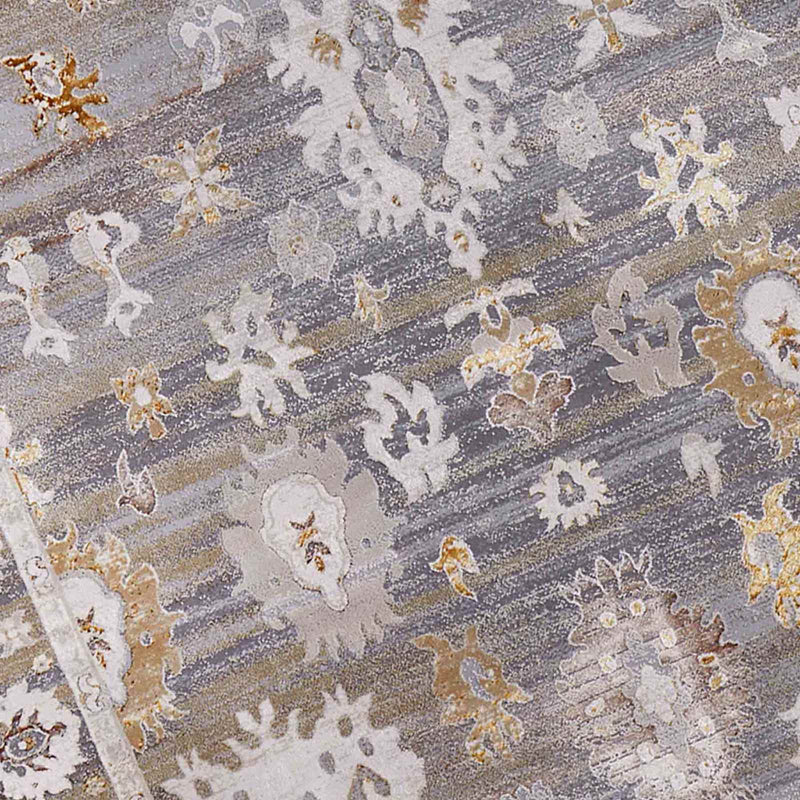 Found Fable Thornhill Grey Gold Floral Medallion Accent Rug