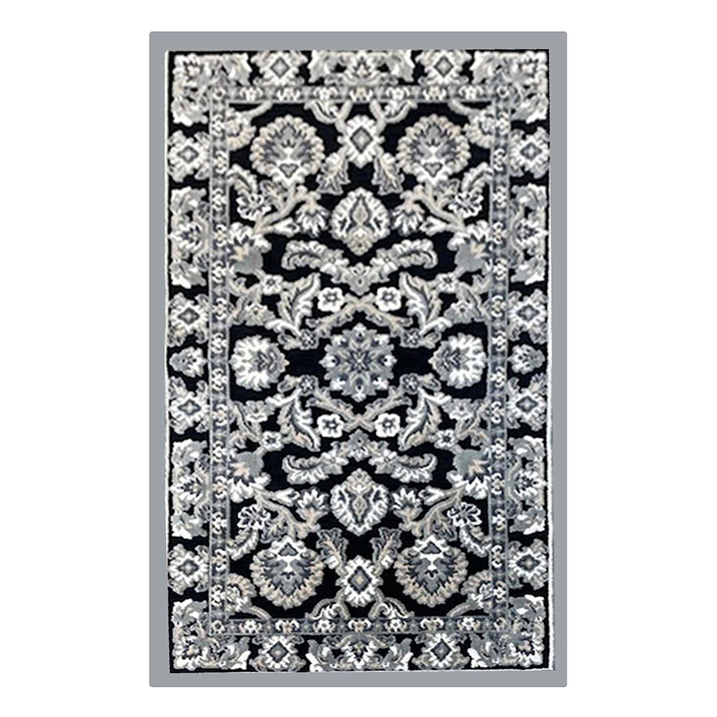 Arrington Black Grey Traditional Border Washable Accent Rug