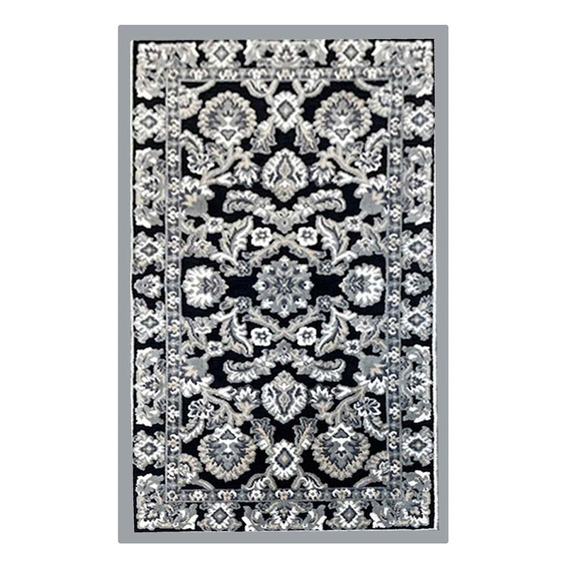 Arrington Black Grey Traditional Border Washable Accent Rug
