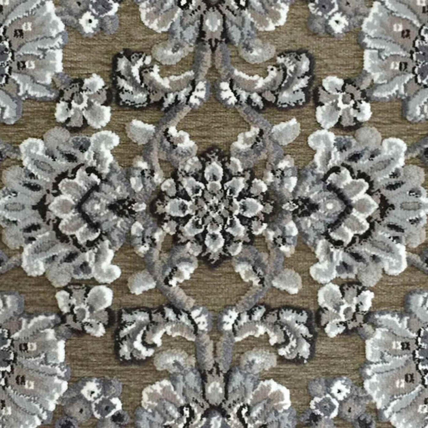 Arrington Floral Damask Grey High Low Washable Accent Rug — detail view 1
