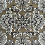 Arrington Floral Damask Grey High Low Washable Accent Rug — detail view 1