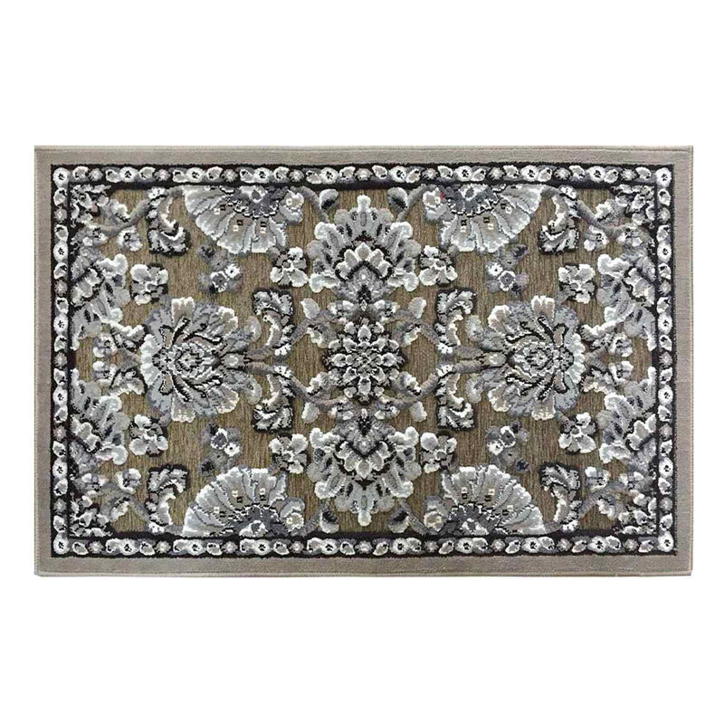Arrington Floral Damask Grey High Low Washable Accent Rug