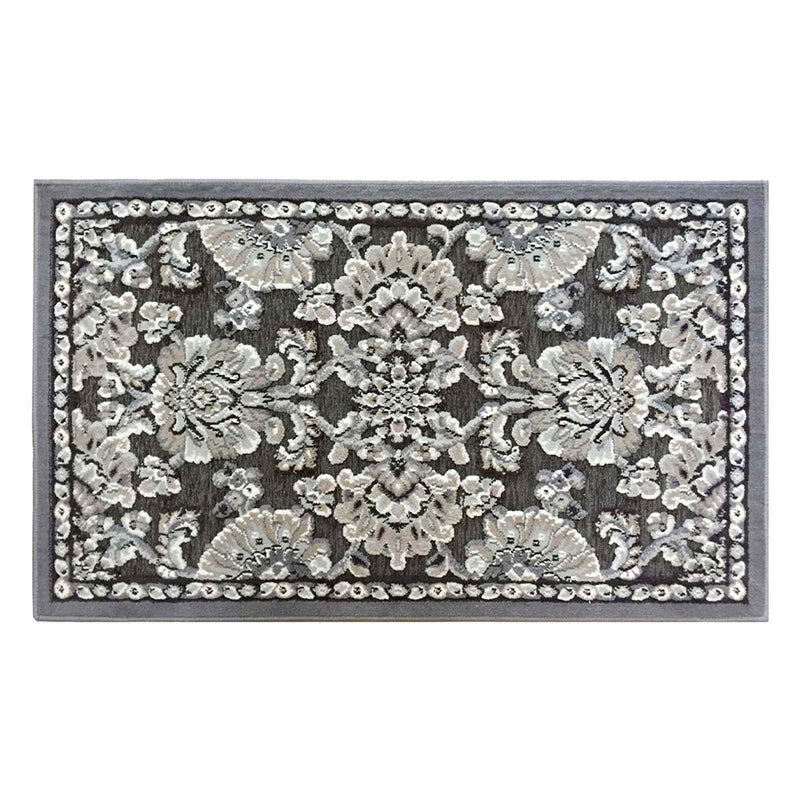 Arrington Grey Spice Floral Damask High Low Washable Accent Rug