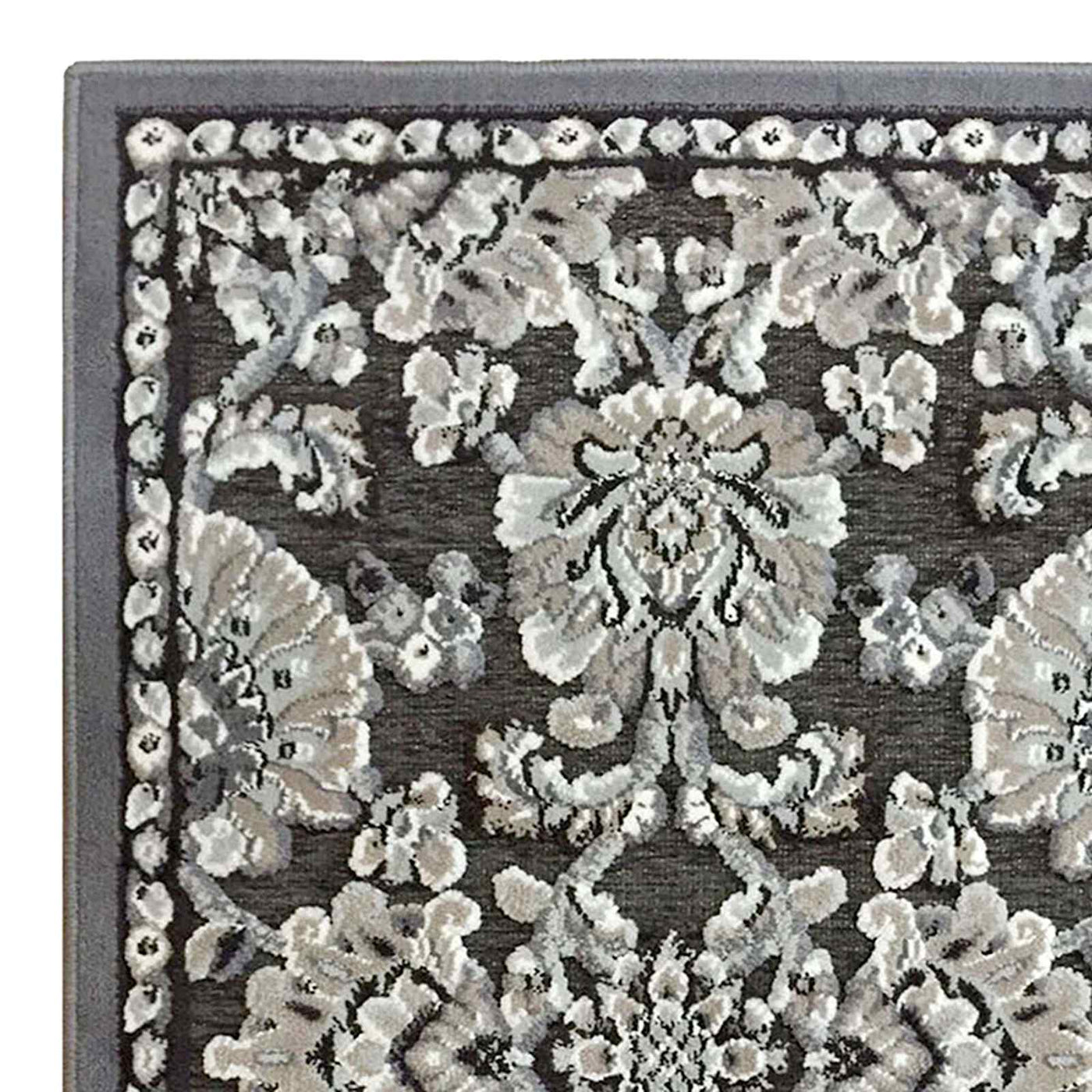 Arrington Grey Spice Floral Damask High Low Washable Accent Rug — detail view 1