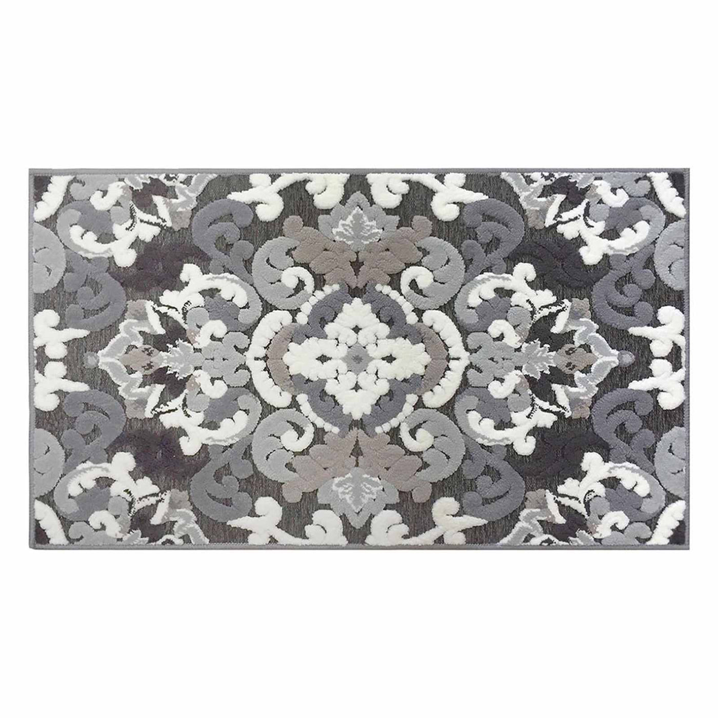 Arrington Grey White Medallion High Low Washable Accent Rug