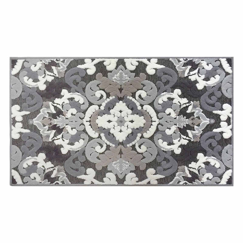Arrington Grey White Medallion High Low Washable Accent Rug