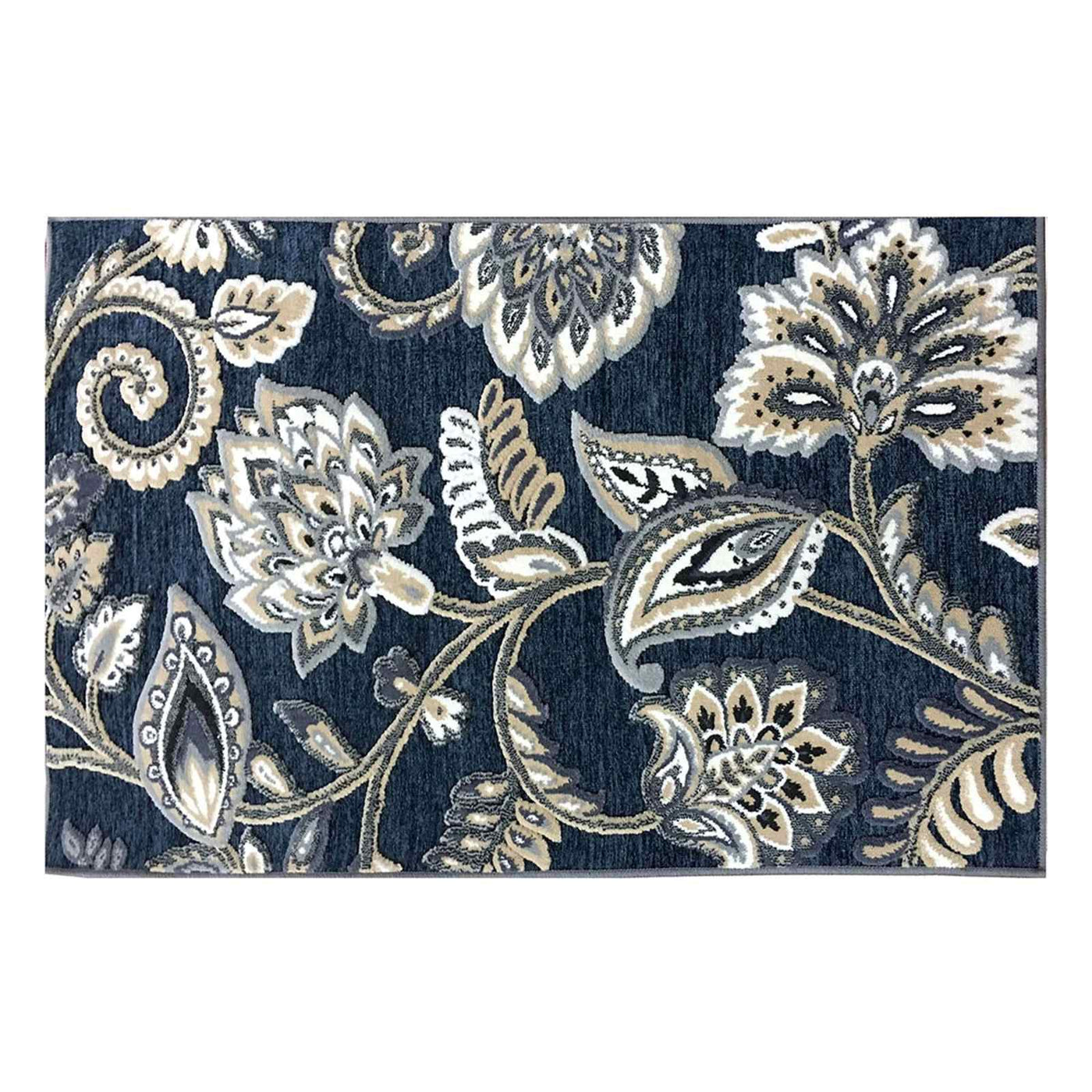 Arrington Navy Floral High Low Washable Accent Rug