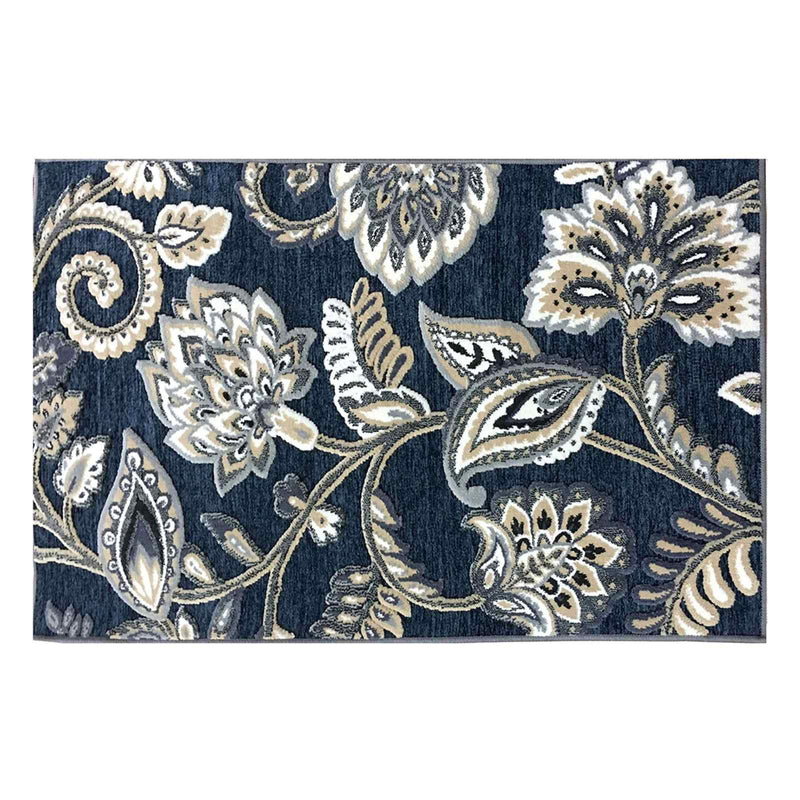 Arrington Navy Floral High Low Washable Accent Rug