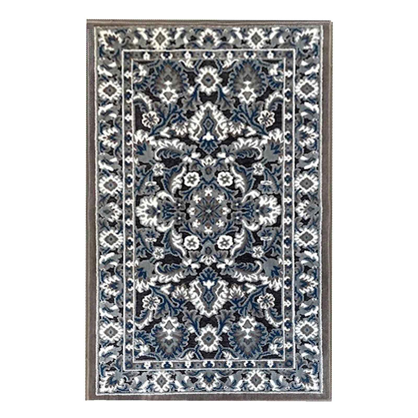 Arrington Taupe Blue Traditional Border Washable Accent Rug