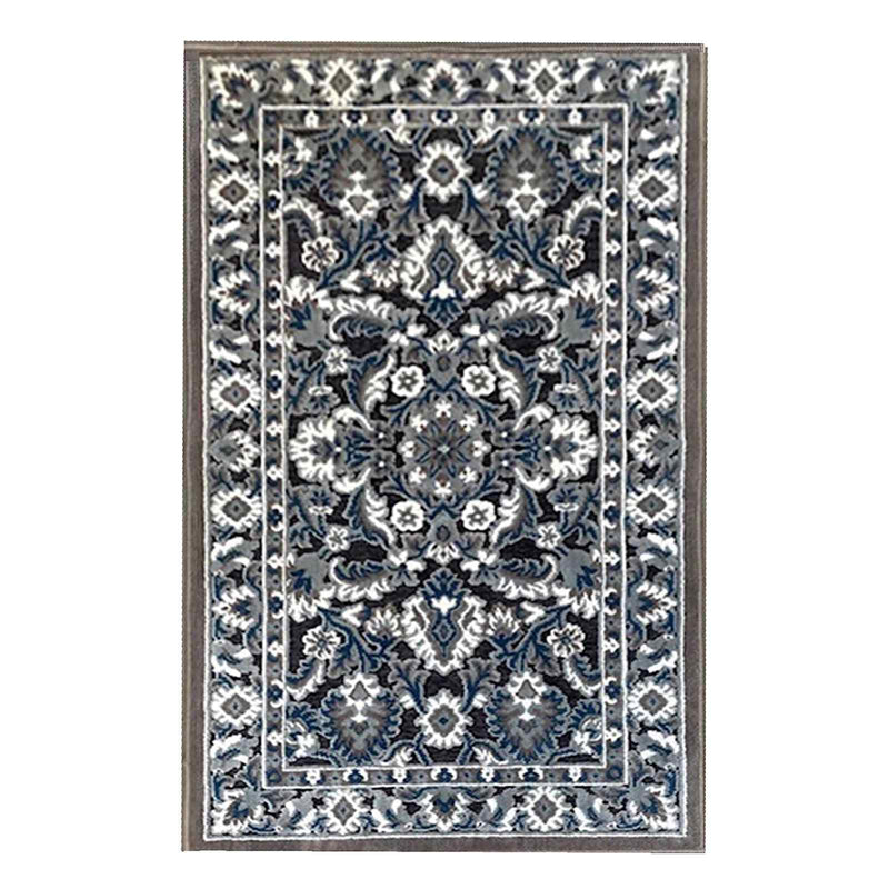 Arrington Taupe Blue Traditional Border Washable Accent Rug