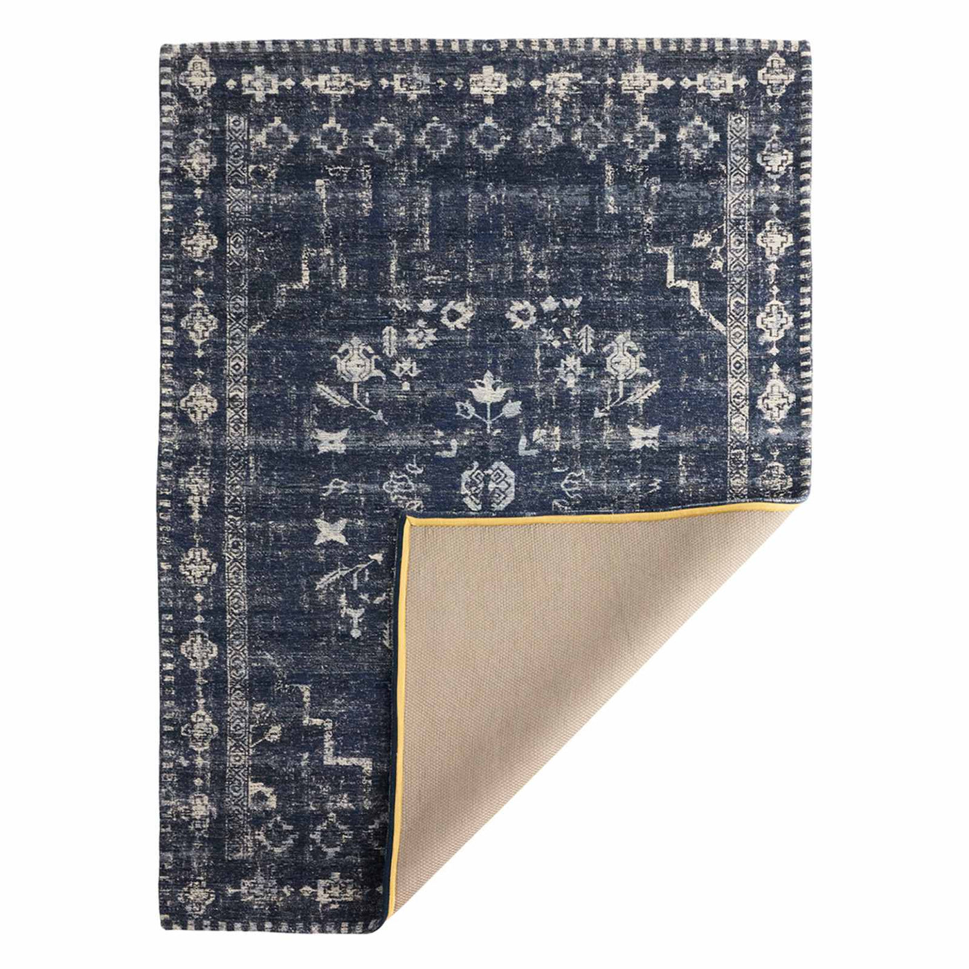 Teagan Navy Blue Floral Flatweave Area Rug — detail view 1