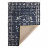 Teagan Navy Blue Floral Flatweave Area Rug — detail view 1