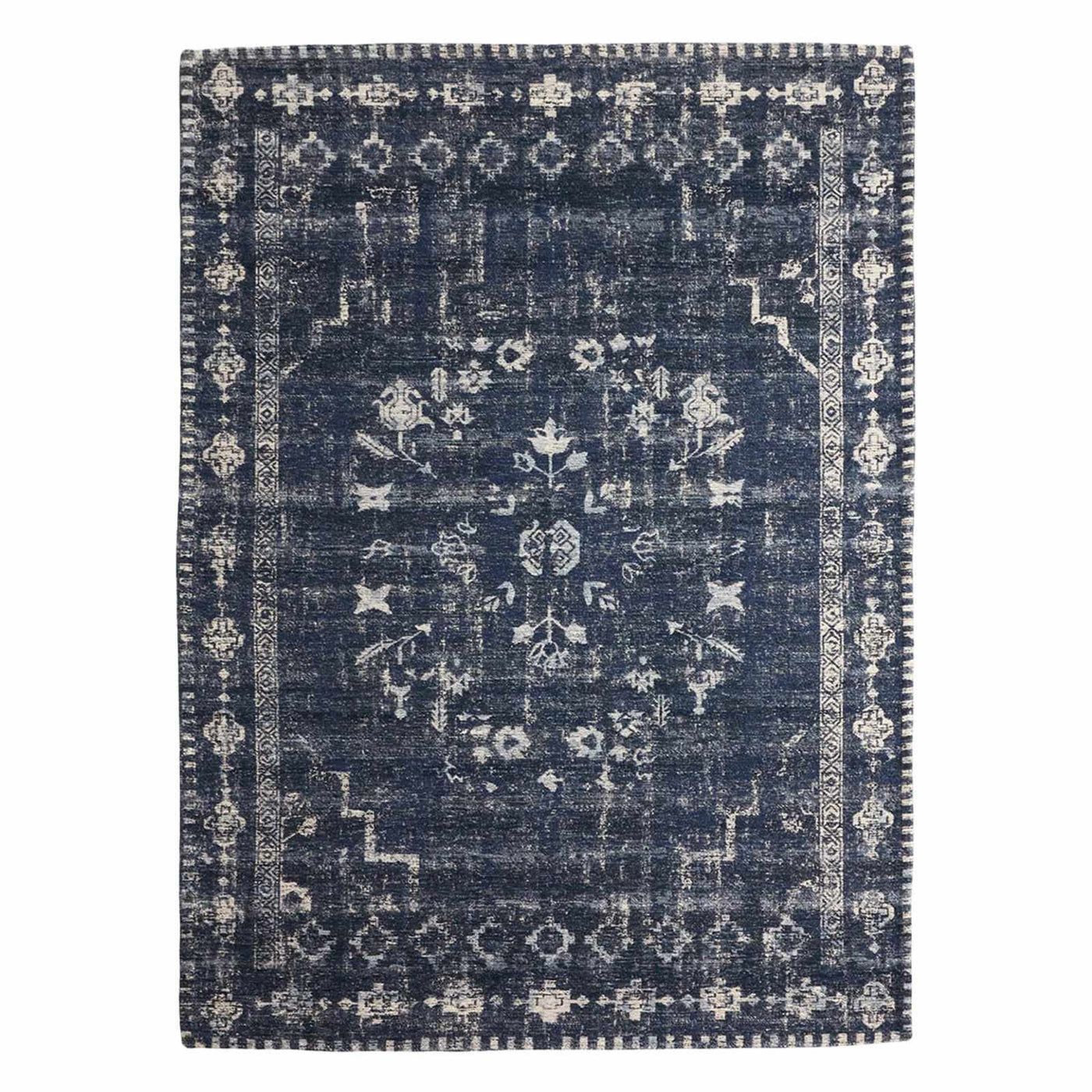 Teagan Navy Blue Floral Flatweave Area Rug