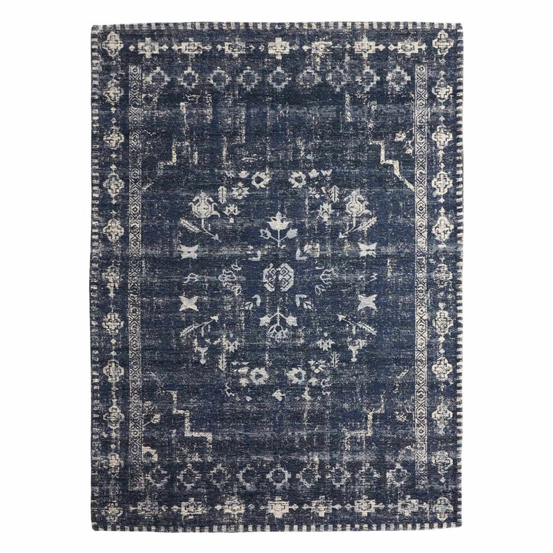 Teagan Navy Blue Floral Flatweave Area Rug