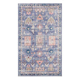 Blue Floral Medallion Washable Accent Rug