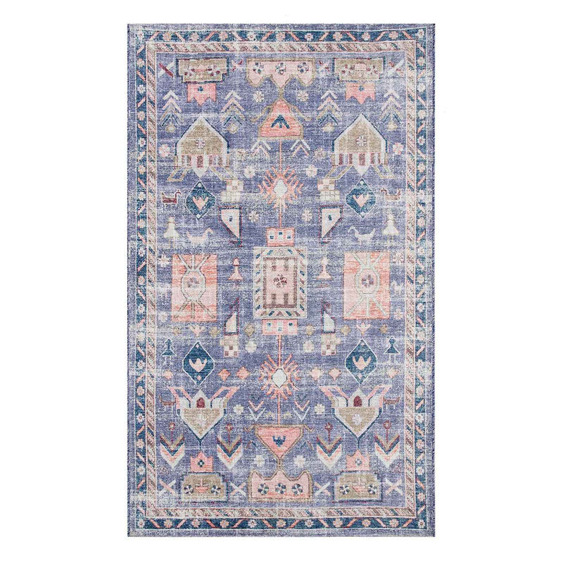 Blue Floral Medallion Washable Accent Rug