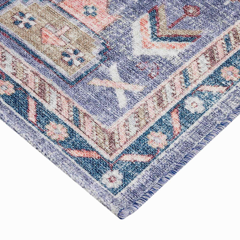 Blue Floral Medallion Washable Accent Rug