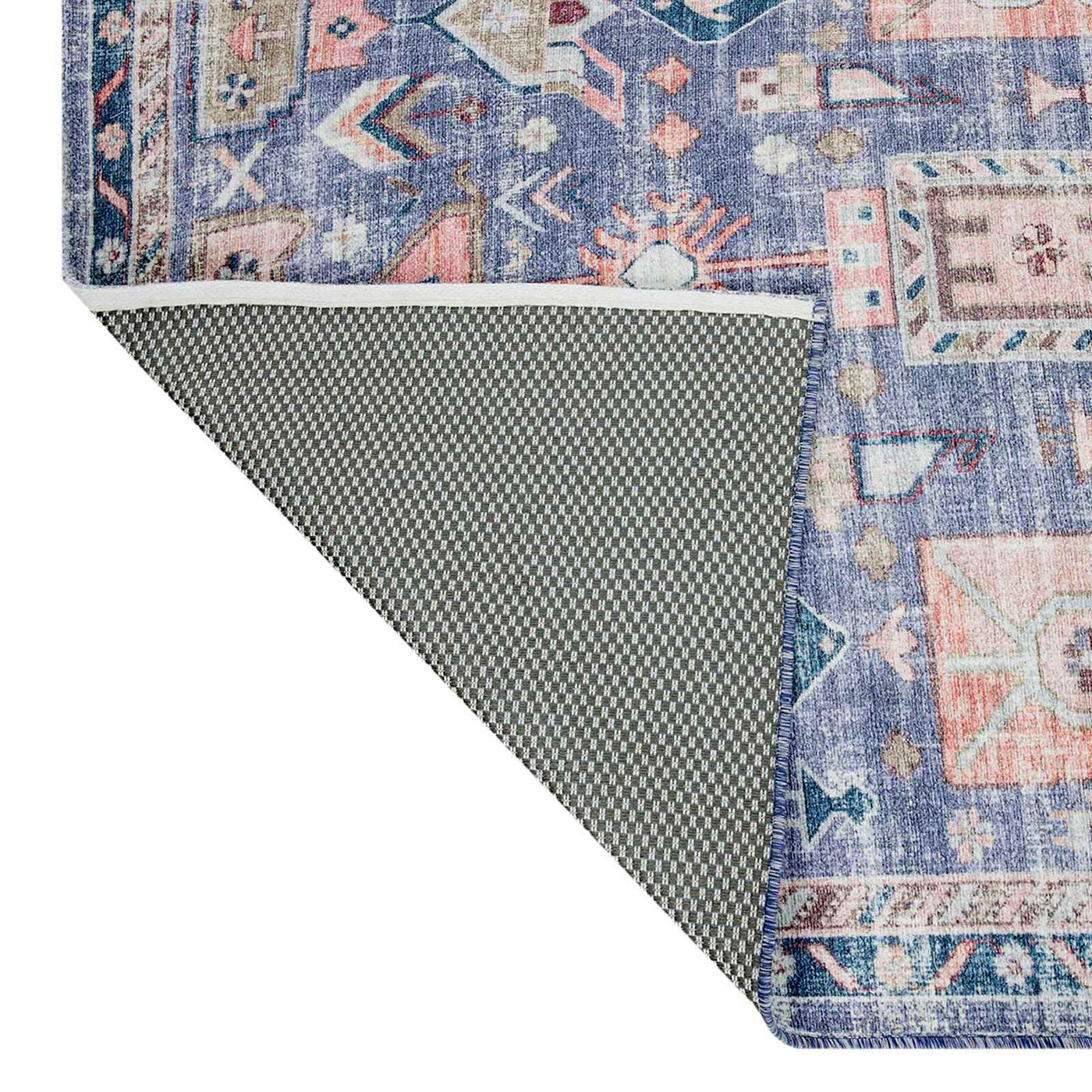 Blue Floral Medallion Washable Accent Rug — detail view 2