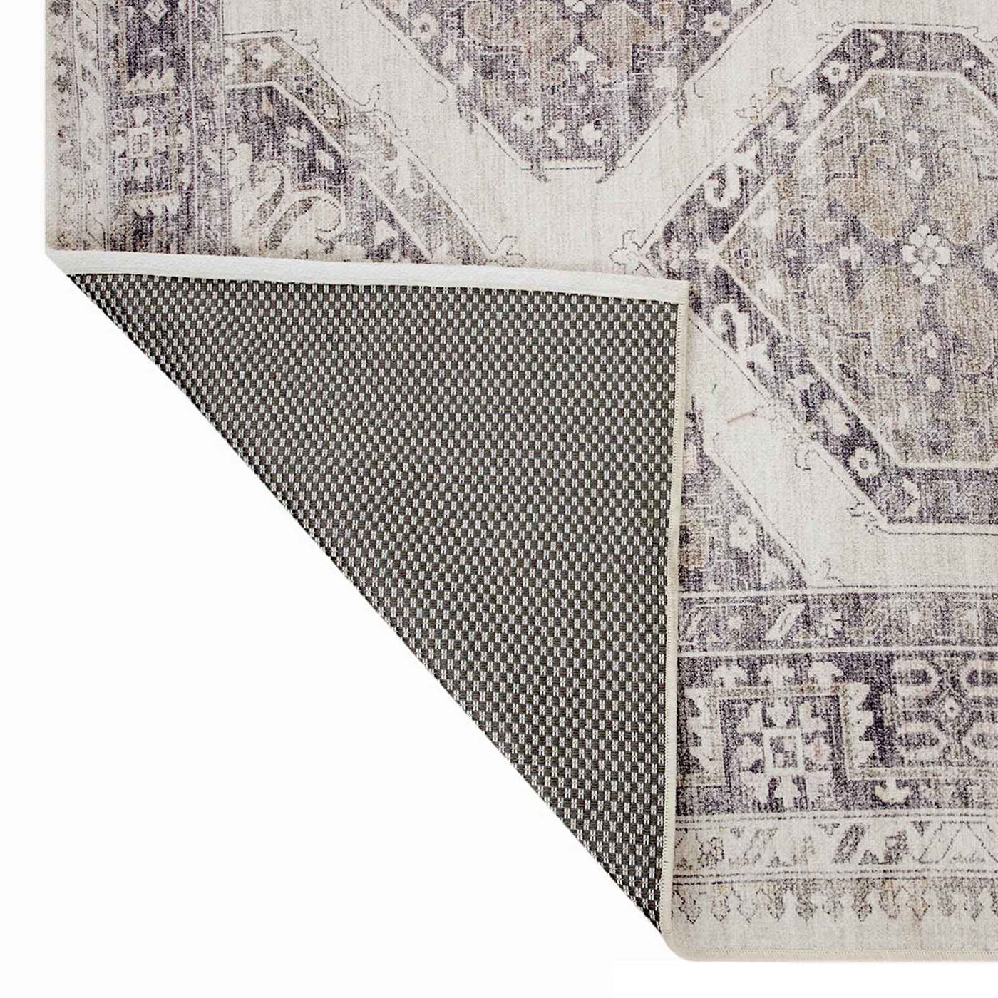 Grey White Floral Washable Accent Rug — detail view 2