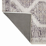 Grey White Floral Washable Accent Rug — detail view 2