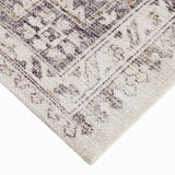 Grey White Floral Washable Accent Rug — detail view 1