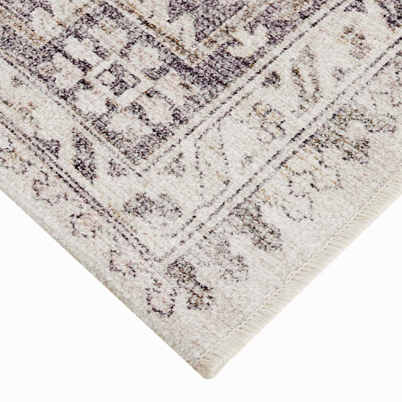 Grey White Floral Washable Accent Rug