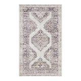 Grey White Floral Washable Accent Rug