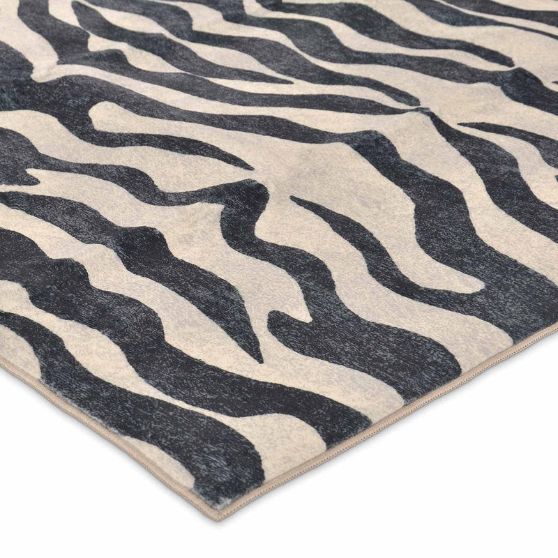 Found Fable Dove Grey Black Tiger Patterned Washable Accent Rug
