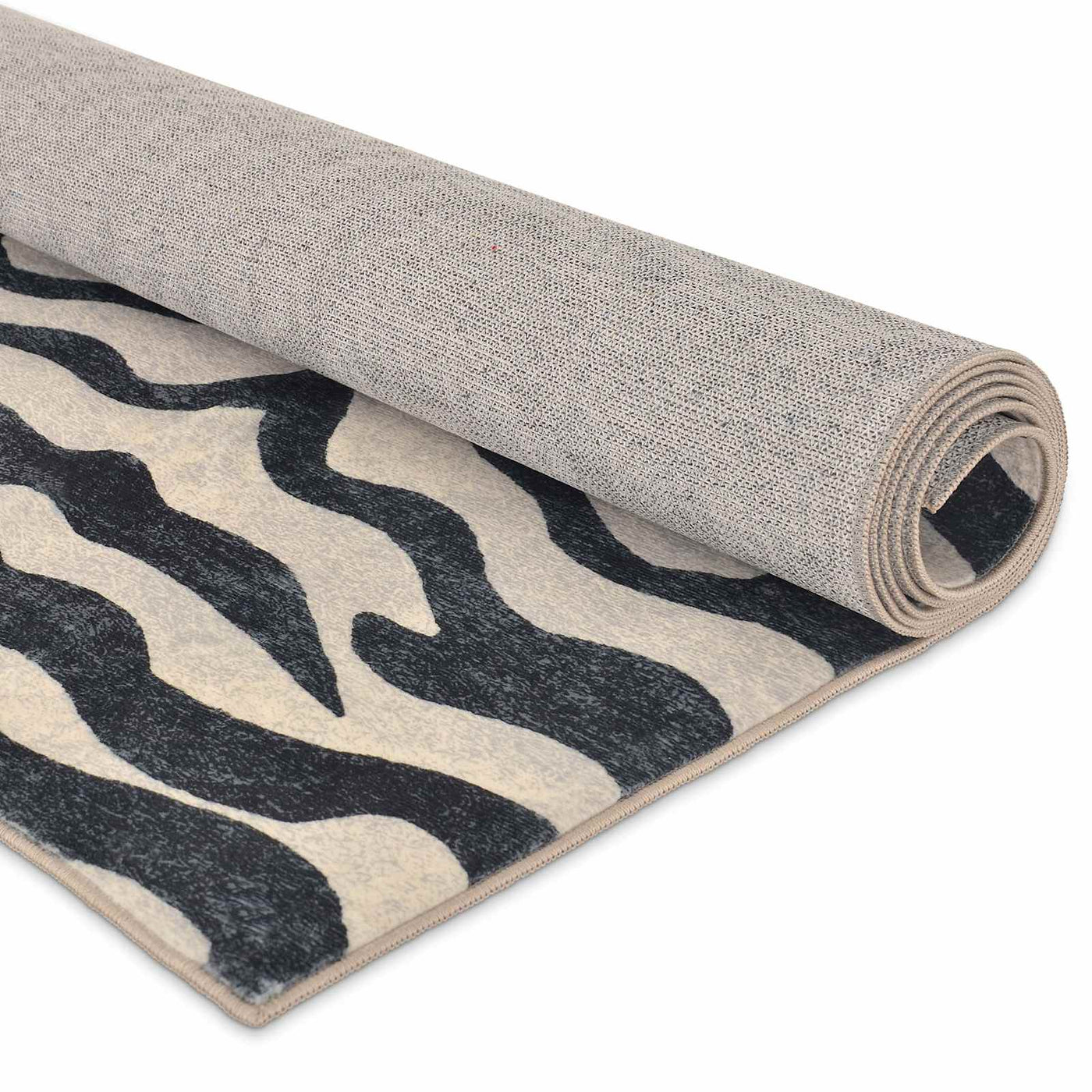Found Fable Dove Grey Black Tiger Patterned Washable Accent Rug — detail view 2