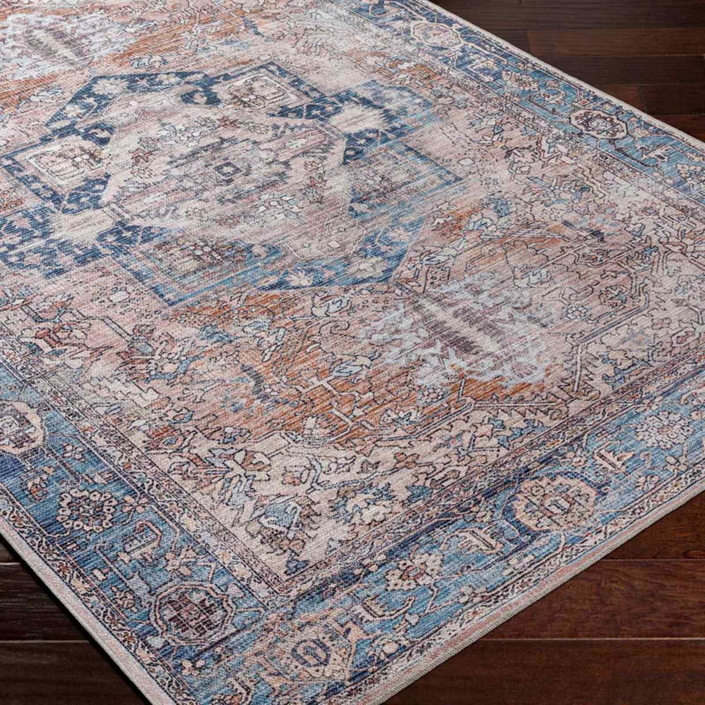Colin Blue Medallion Washable Accent Rug — detail view 1