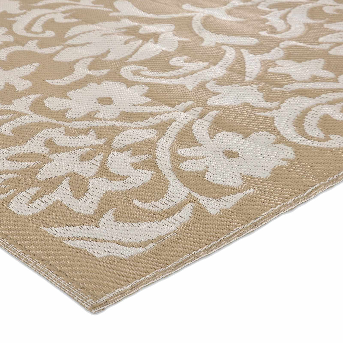 Beige Flower Plastic Outdoor Area Rug — detail view 3