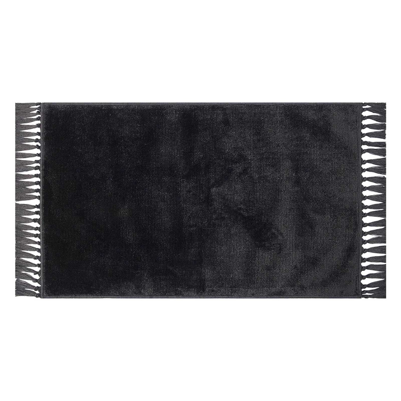 Black Knit With Fringe Washable Accent Rug