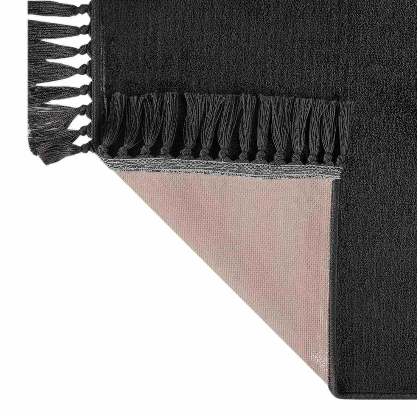 Black Knit With Fringe Washable Accent Rug — detail view 2