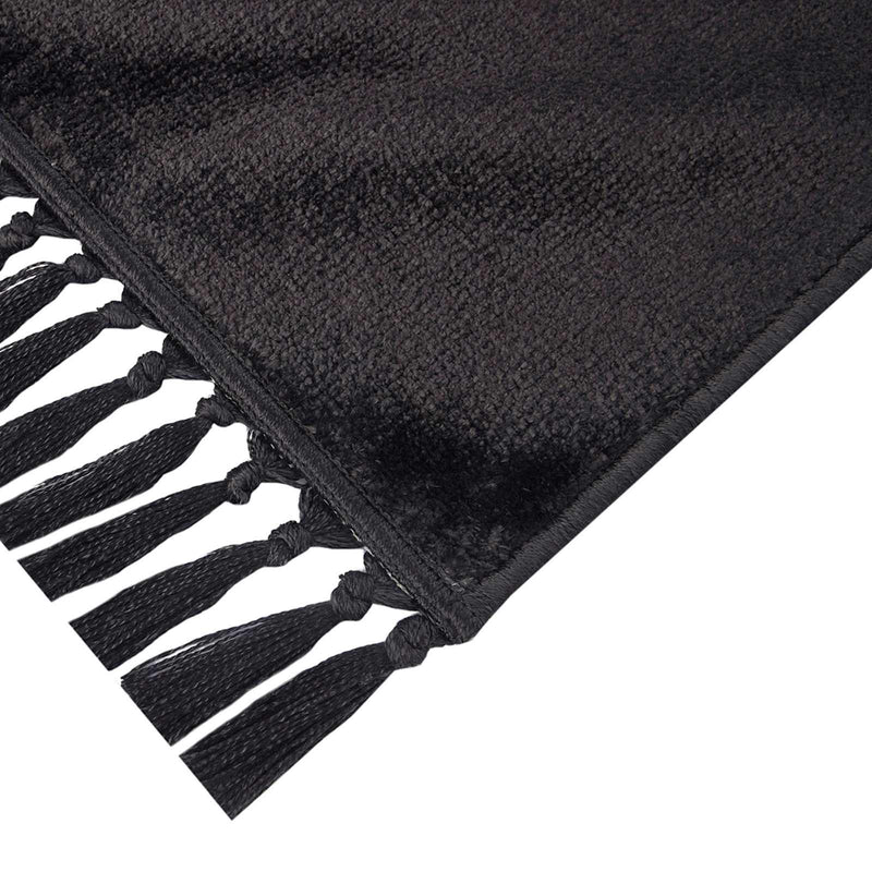 Black Knit With Fringe Washable Accent Rug