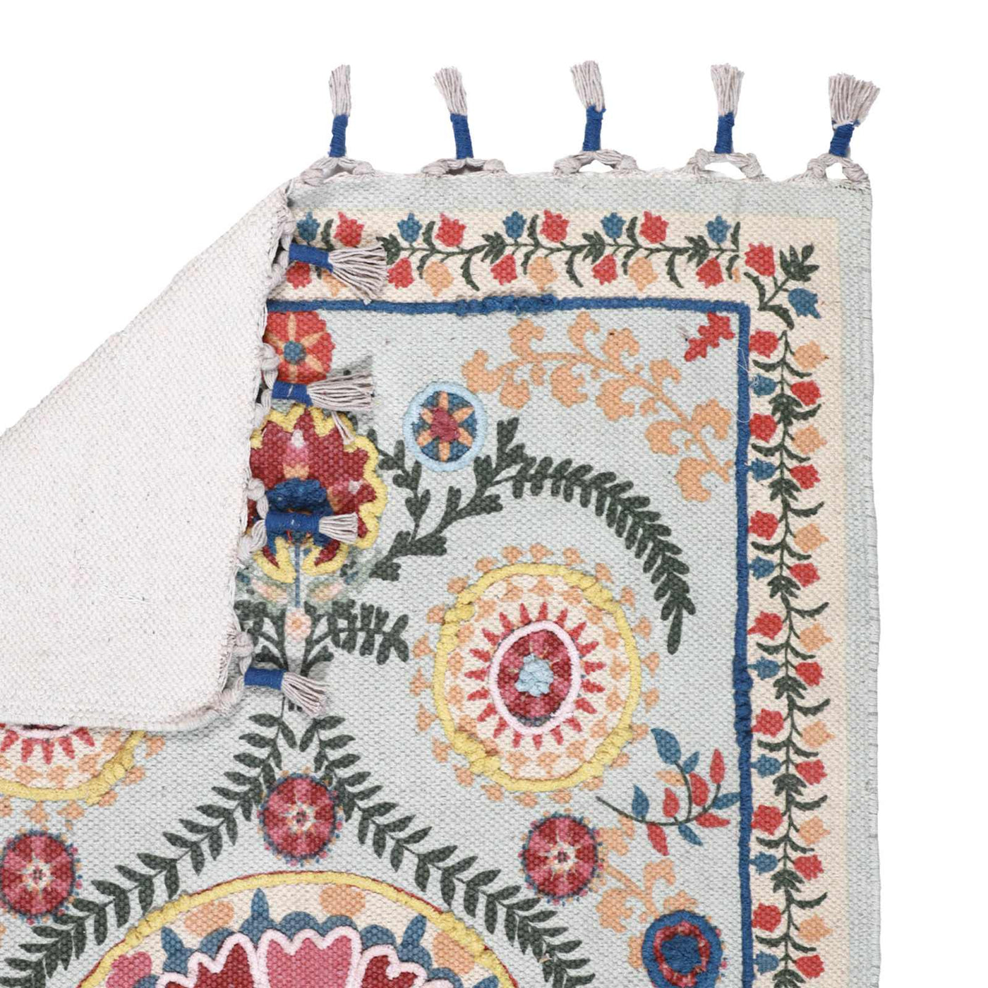 Blue Pink Medallion Embroidered Accent Rug — detail view 1
