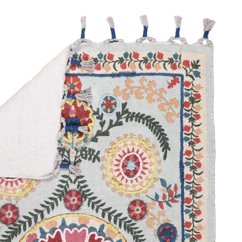 Blue Pink Medallion Embroidered Accent Rug