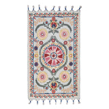 Blue Pink Medallion Embroidered Accent Rug