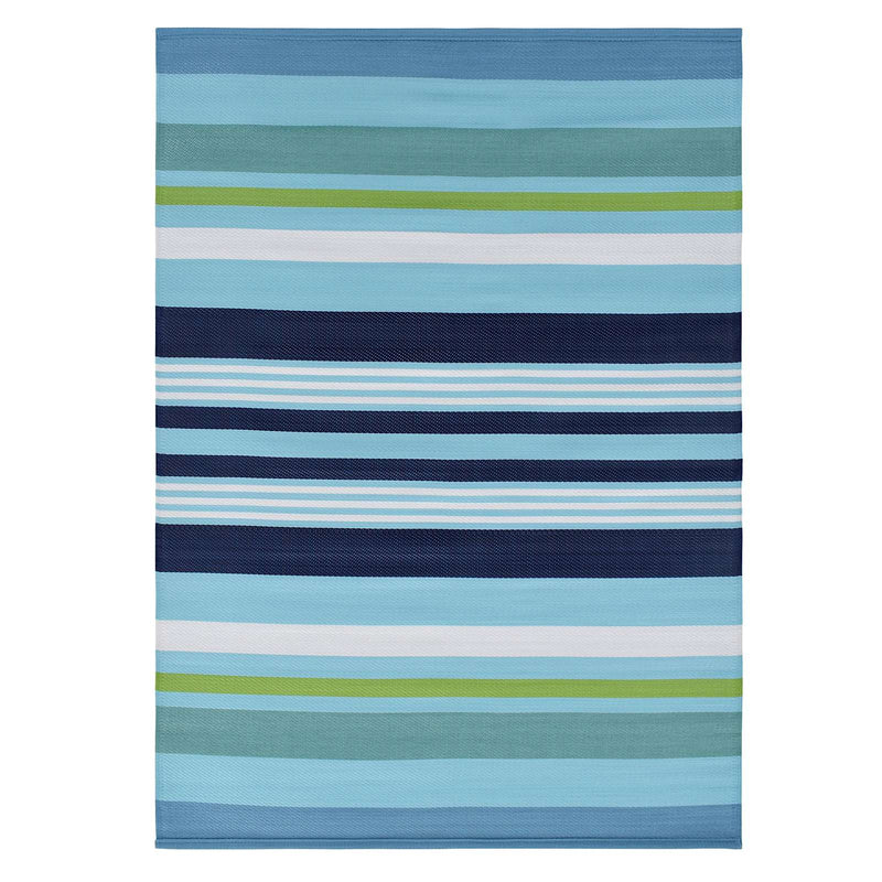 Blue Striped Plastic Outdoor Area Rug