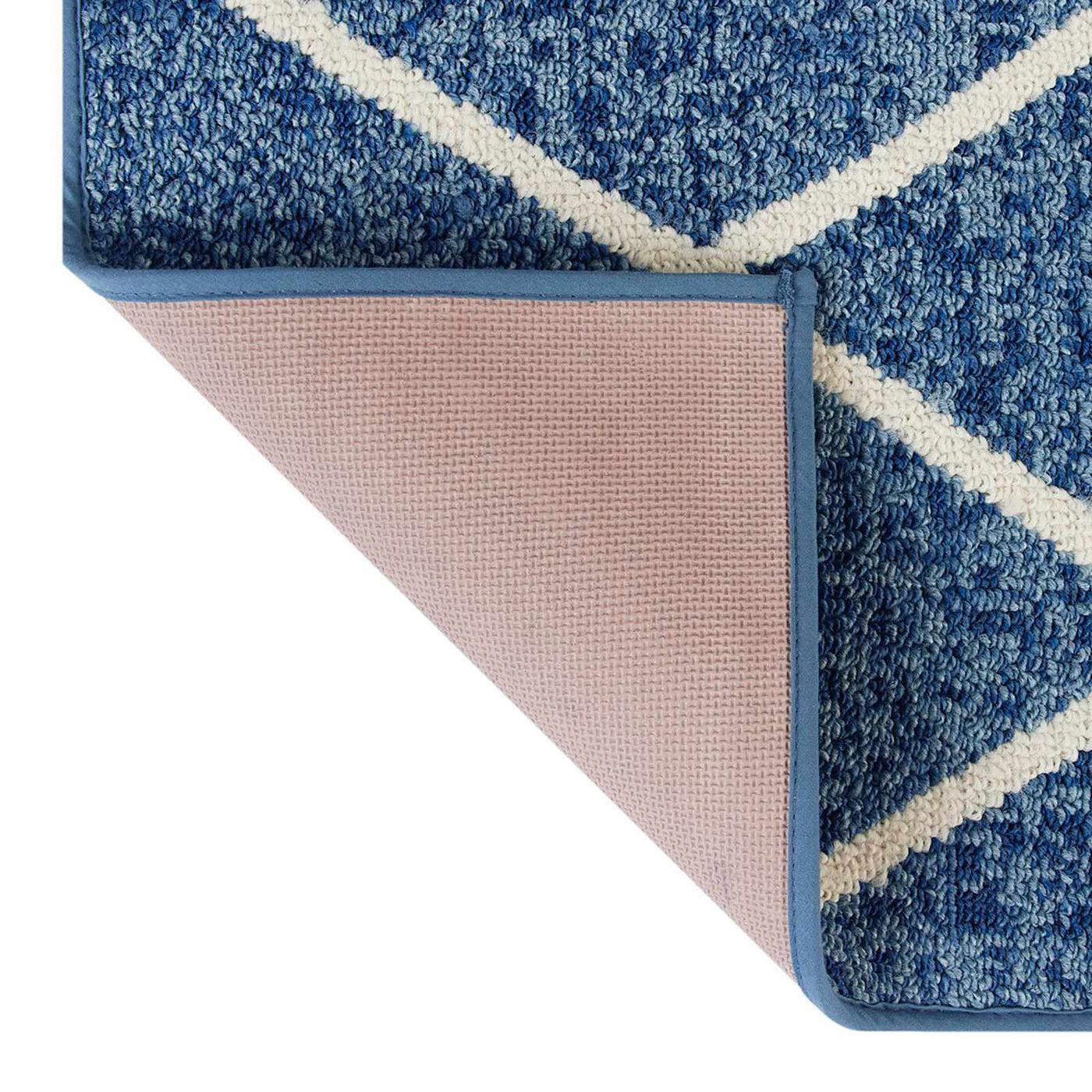 Blue White Knitted Diamond Gel Back Washable Accent Rug — detail view 2