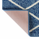 Blue White Knitted Diamond Gel Back Washable Accent Rug — detail view 2