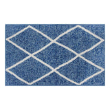 Blue White Knitted Diamond Gel Back Washable Accent Rug