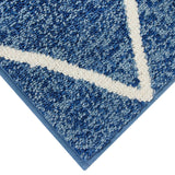 Blue White Knitted Diamond Gel Back Washable Accent Rug — detail view 1