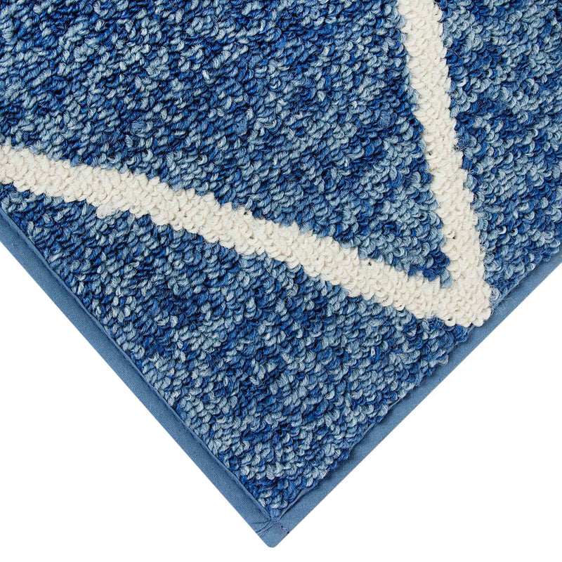 Blue White Knitted Diamond Gel Back Washable Accent Rug