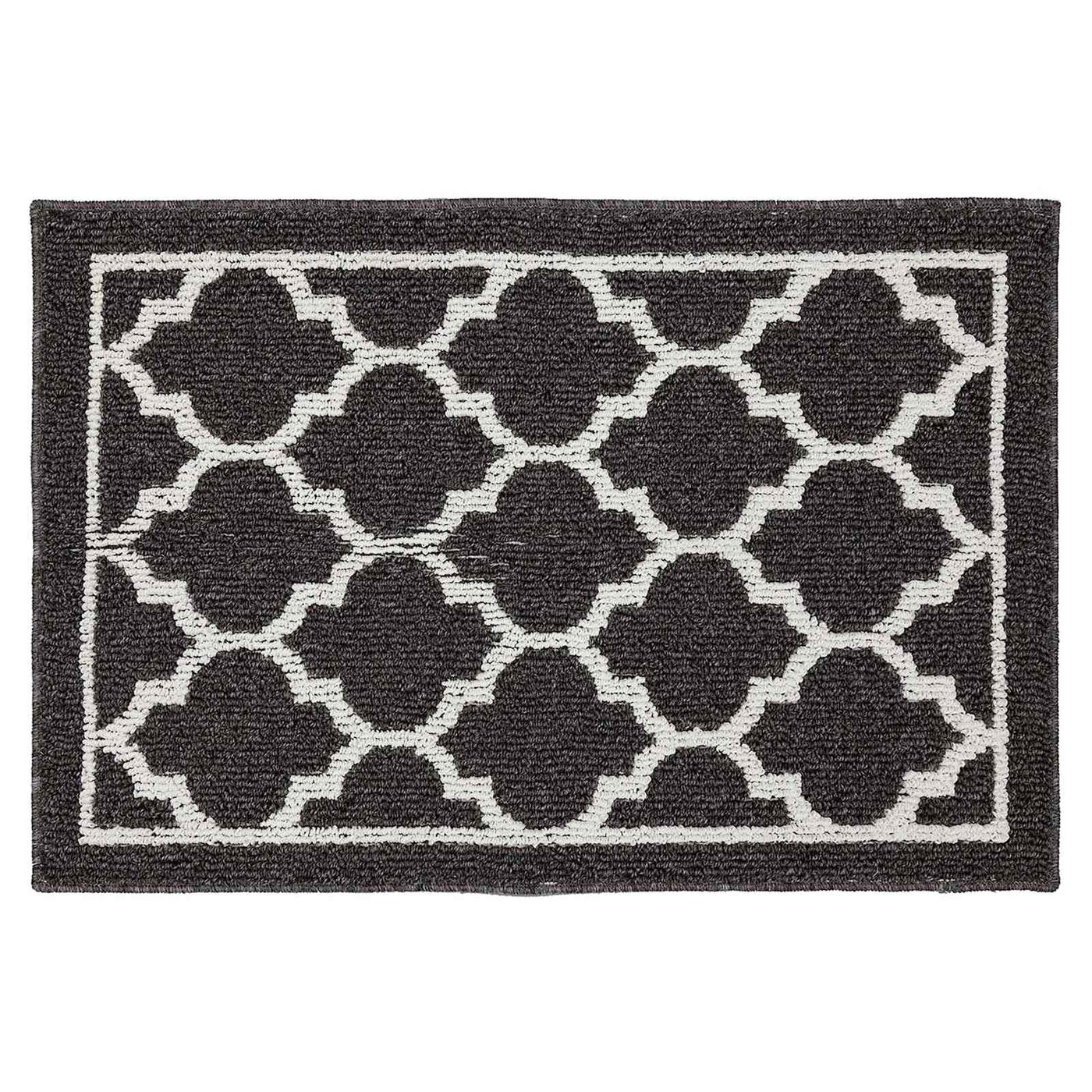 Chai Tea Geometric Charcoal White Lattice Washable Accent Rug