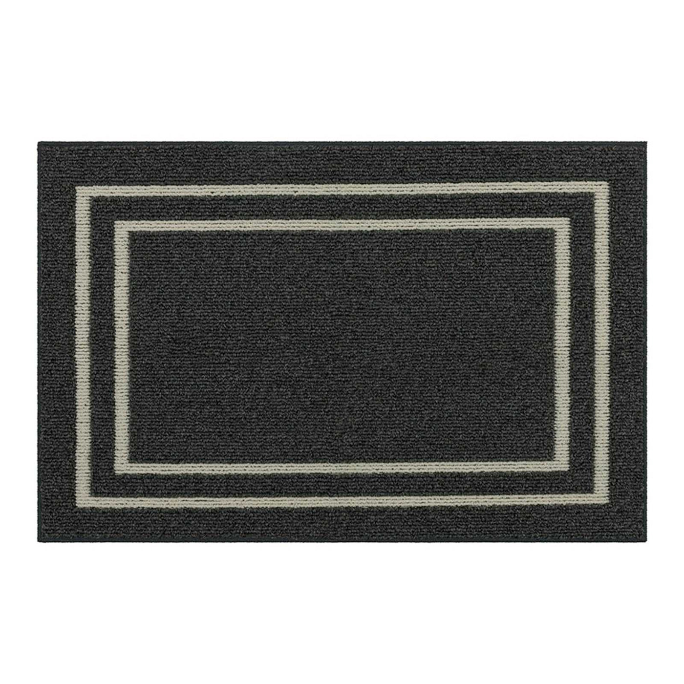 Double Border Washable Tufted Accent Rug — Charcoal