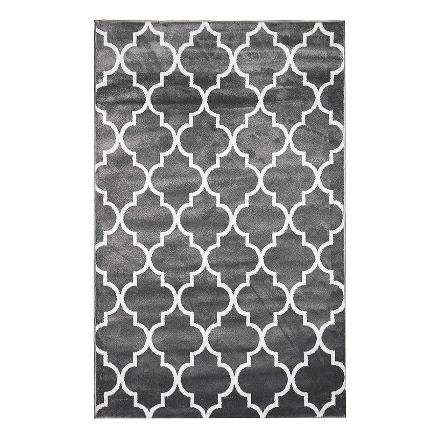 Dark Grey & White Quatrefoil Design Area Rug